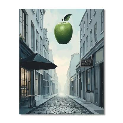 René Magritte Inspired Floating Apples And Umbrella paint by numbers