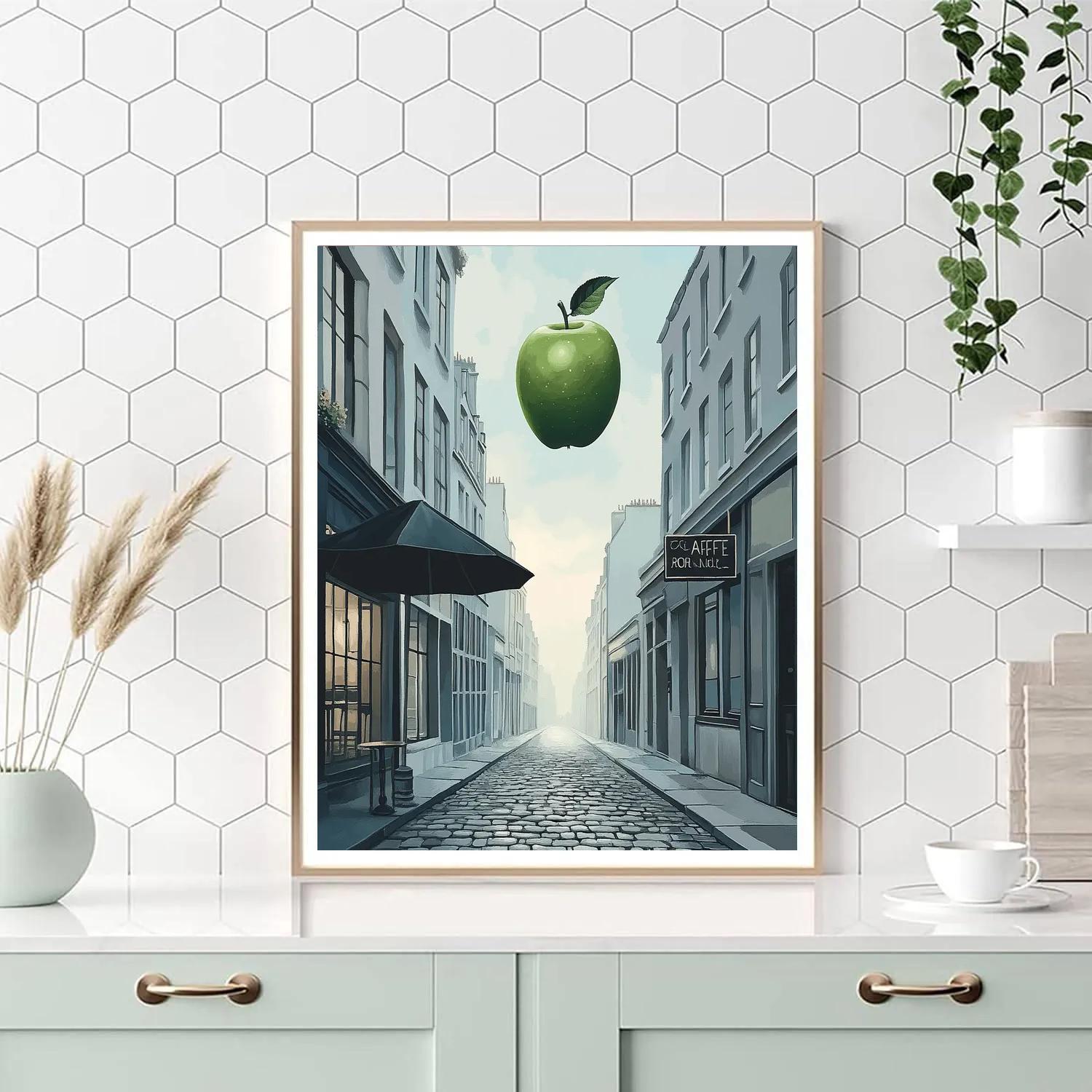 René Magritte Inspired Floating Apples And Umbrella paint by numbers