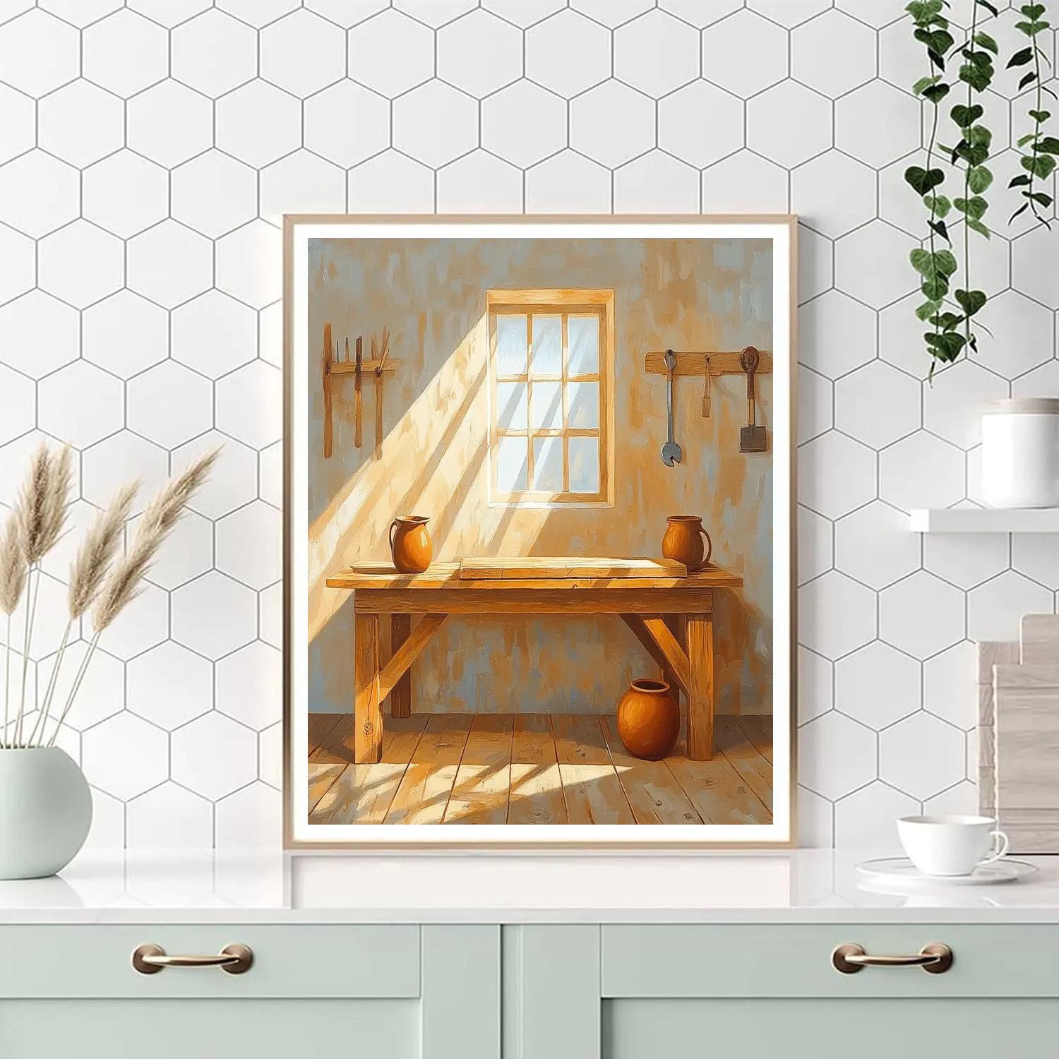 Carpenter Bench With Jesus Light DIY paint by numbers
