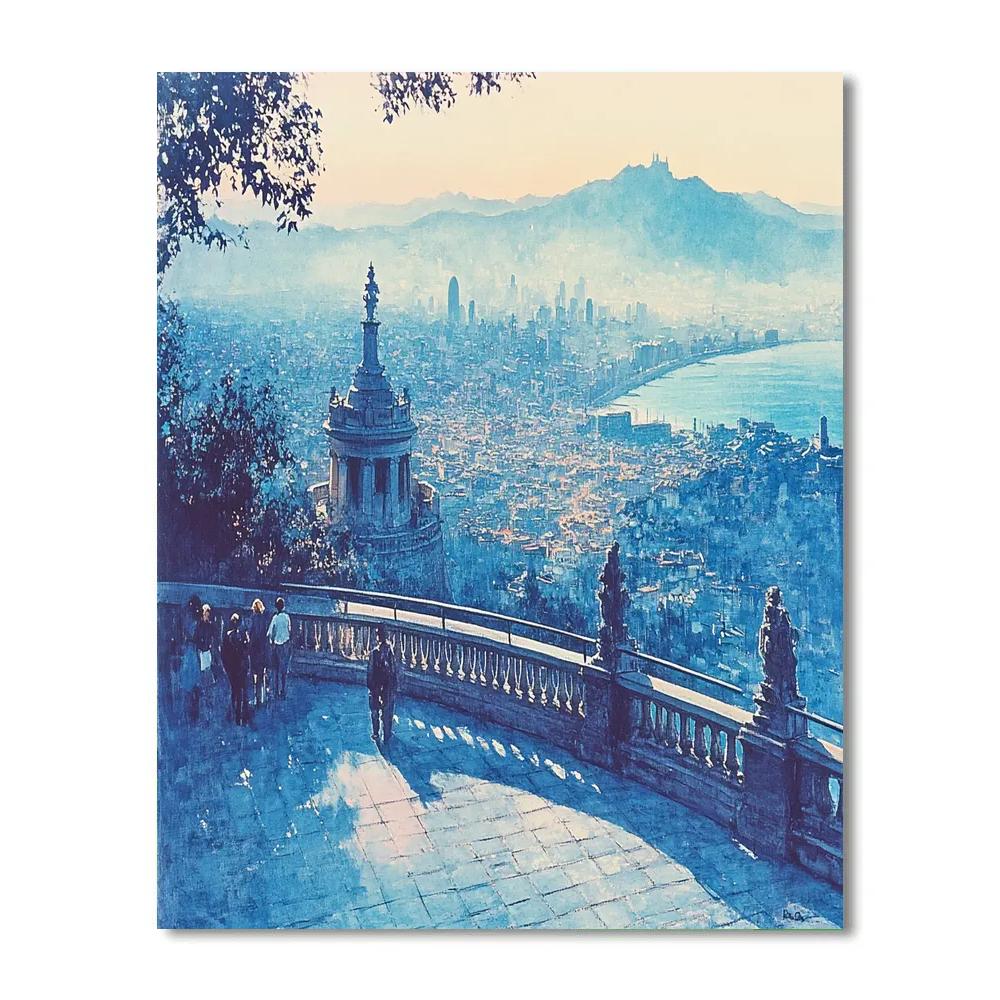 Panoramic Skyline From Tibidabo Overlook Barcelona Spain Numbered painting kits