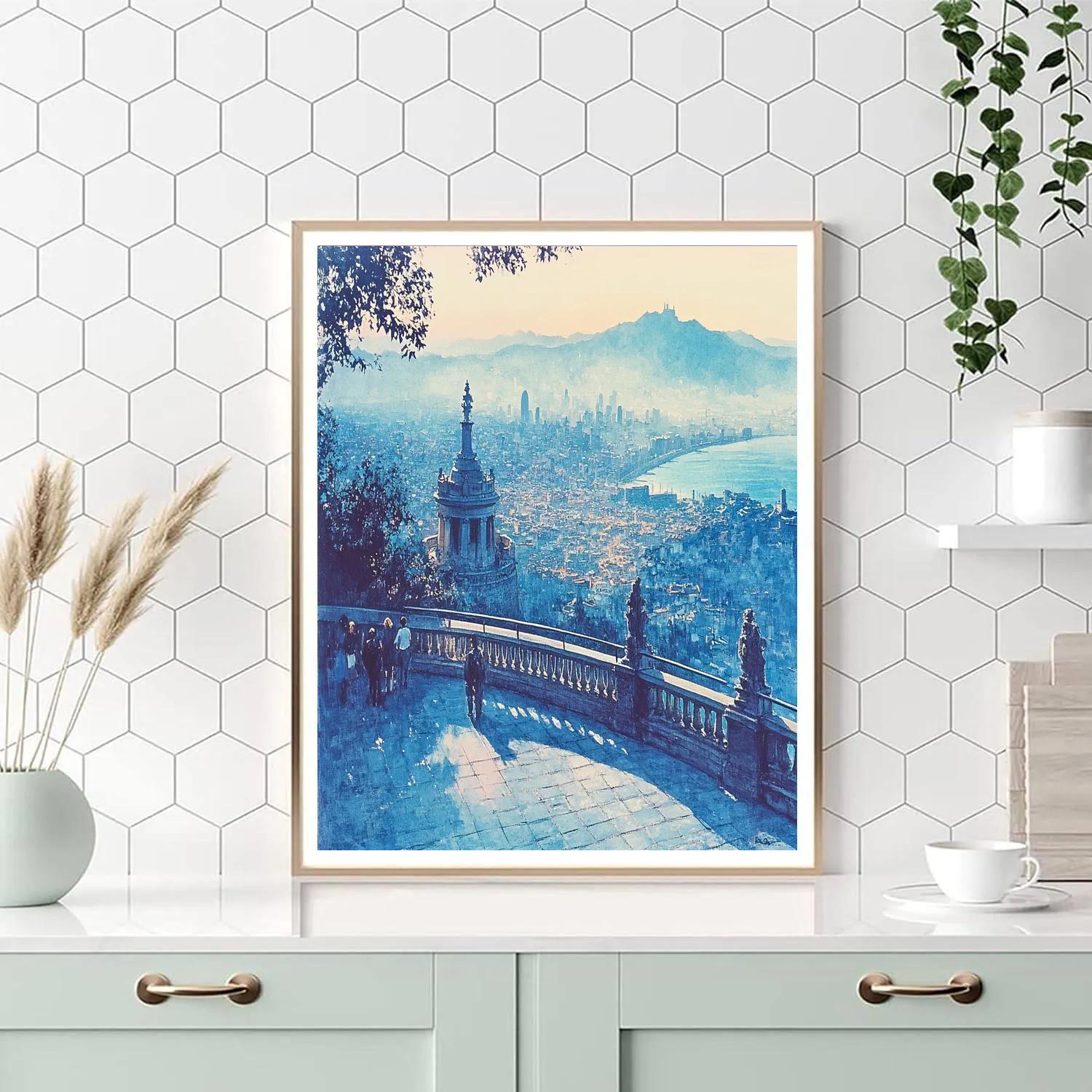 Panoramic Skyline From Tibidabo Overlook Barcelona Spain Numbered painting kits