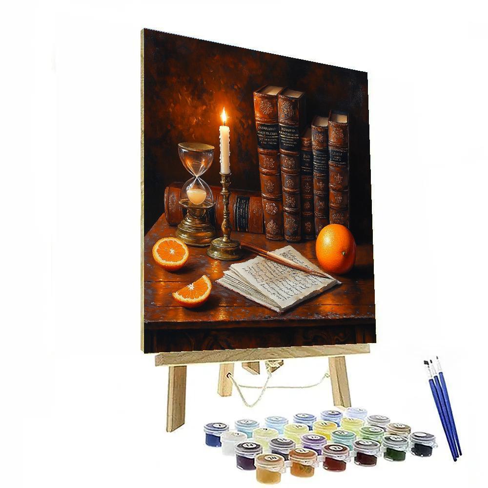 Rembrandt Inspired Candlelit Library Still Life paint by color