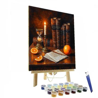 Rembrandt Inspired Candlelit Library Still Life paint by color