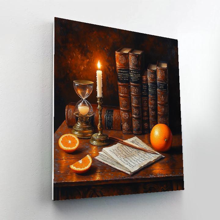 Rembrandt Inspired Candlelit Library Still Life paint by color