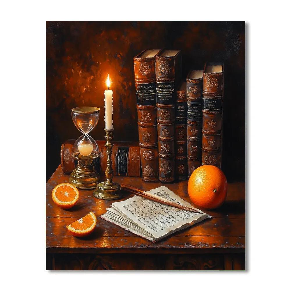 Rembrandt Inspired Candlelit Library Still Life paint by color