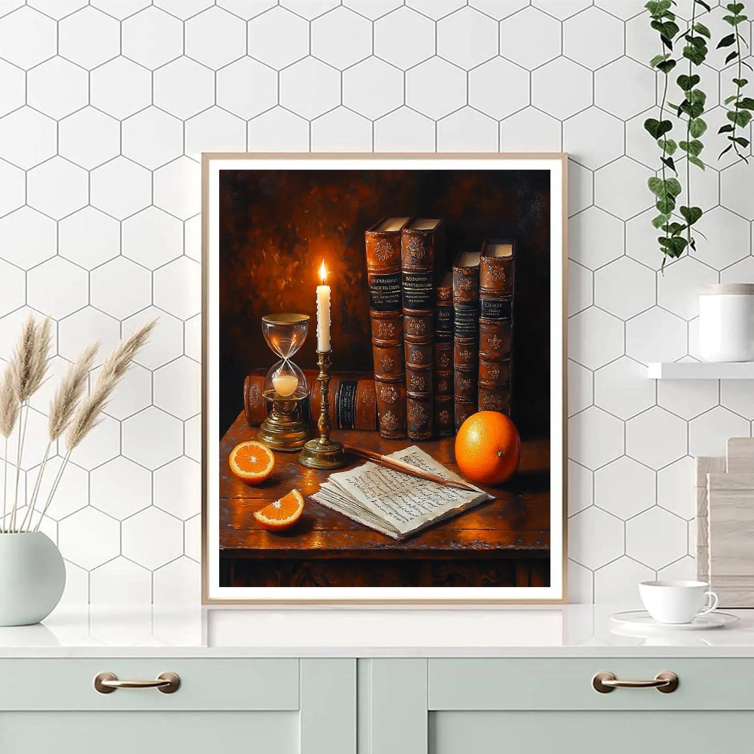 Rembrandt Inspired Candlelit Library Still Life paint by color