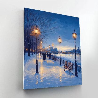 Winter Evening At The Old Port Promenade Montreal Canada paint by numbers