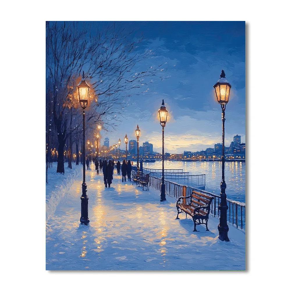 Winter Evening At The Old Port Promenade Montreal Canada paint by numbers
