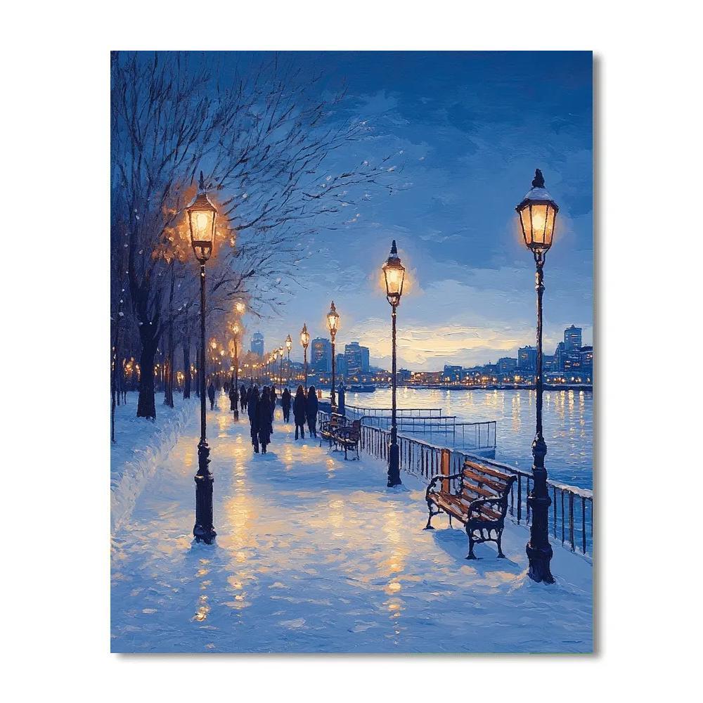Winter Evening At The Old Port Promenade Montreal Canada paint by numbers