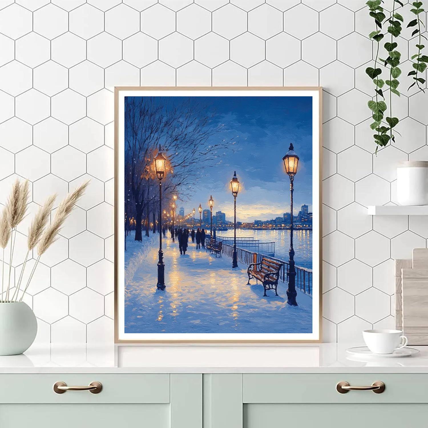 Winter Evening At The Old Port Promenade Montreal Canada paint by numbers