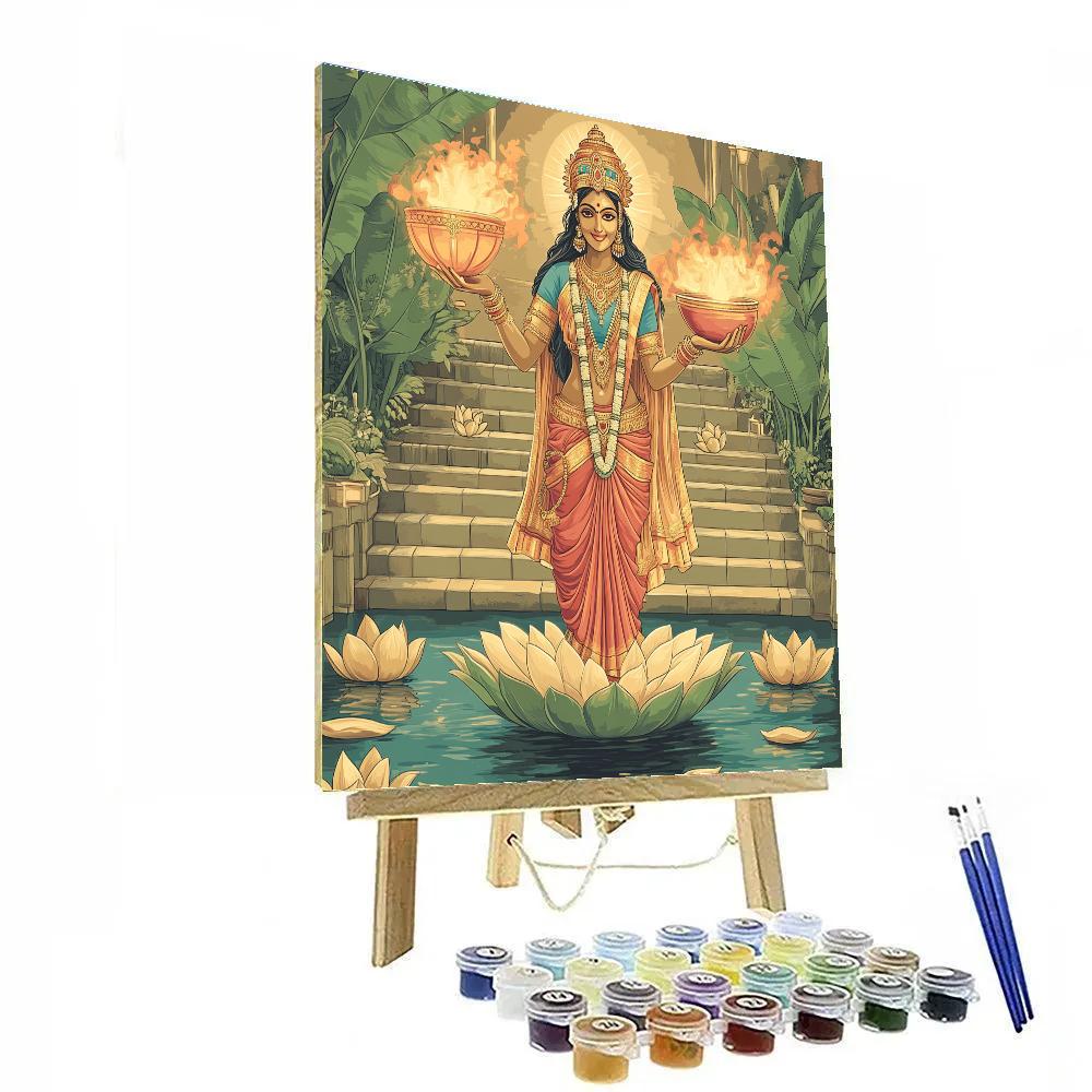 Riverbank Lantern Ritual With Lakshmi Painting by numbers kit