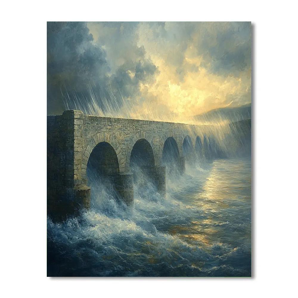 J M W Turner Inspired Rainstorm Over Bridge paint by number