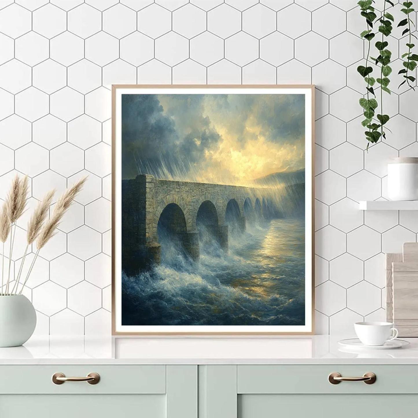 J M W Turner Inspired Rainstorm Over Bridge paint by number