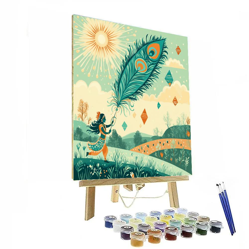 Krishna And The Peacock Feather Kite Race painting number kit