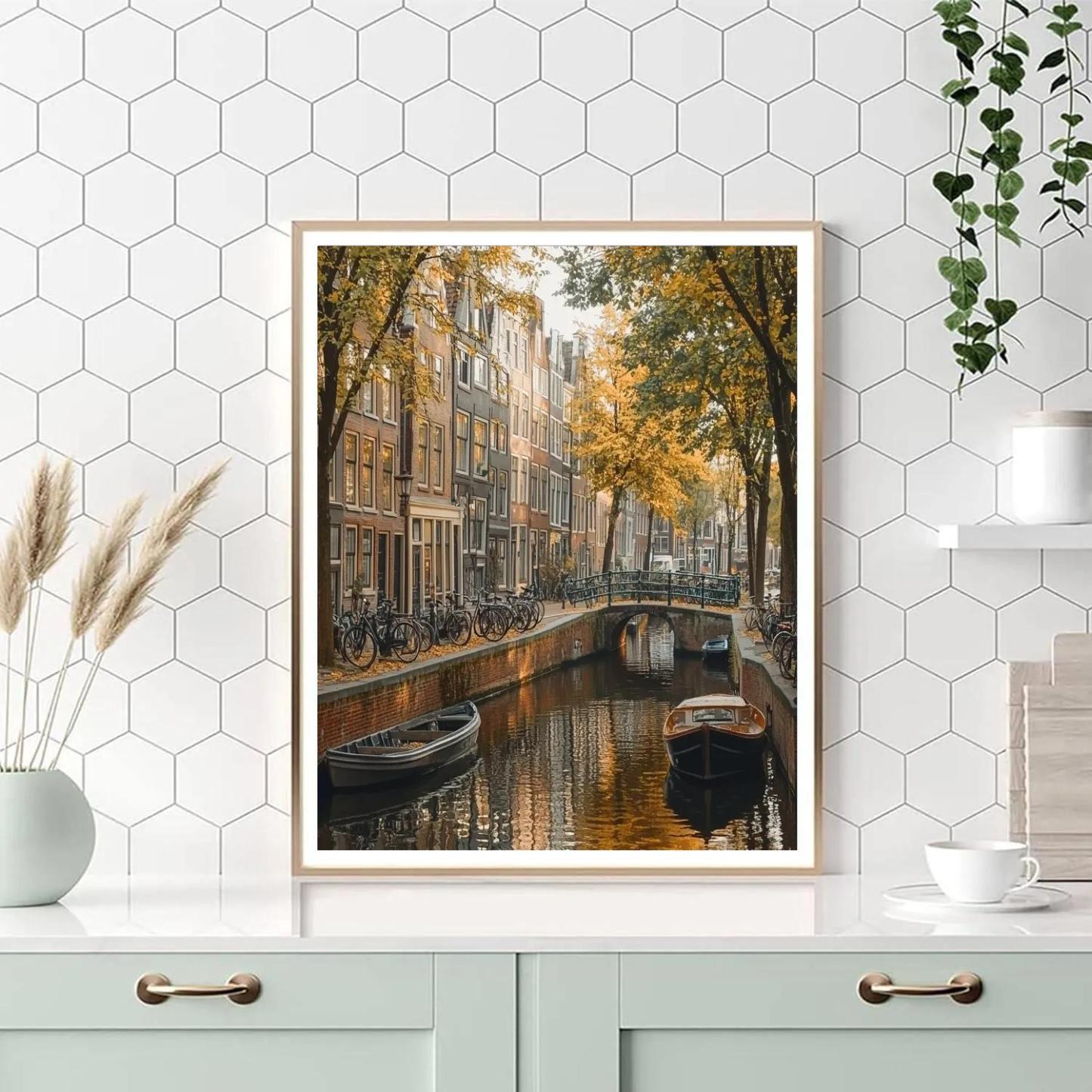 Canal Side Cycling In Jordaan Amsterdam Netherlands Numbered painting kits