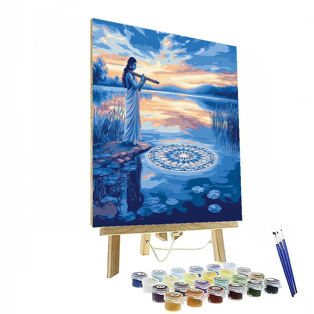 Krishna In The Mirror Lake Mandala paint by number