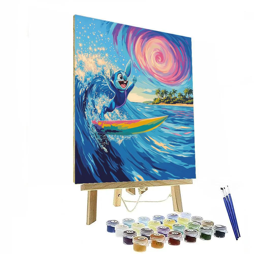 Stitch Galactic Surf Lesson Number painting