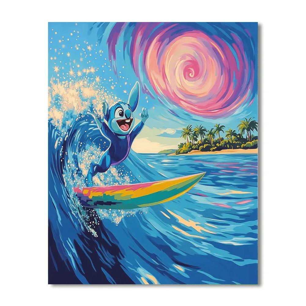 Stitch Galactic Surf Lesson Number painting
