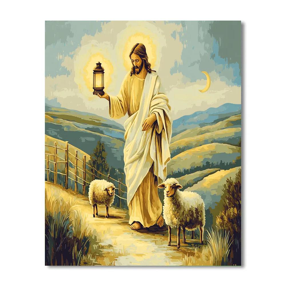 Jesus And The Lantern Of The Lost Sheep Paint by numbers art