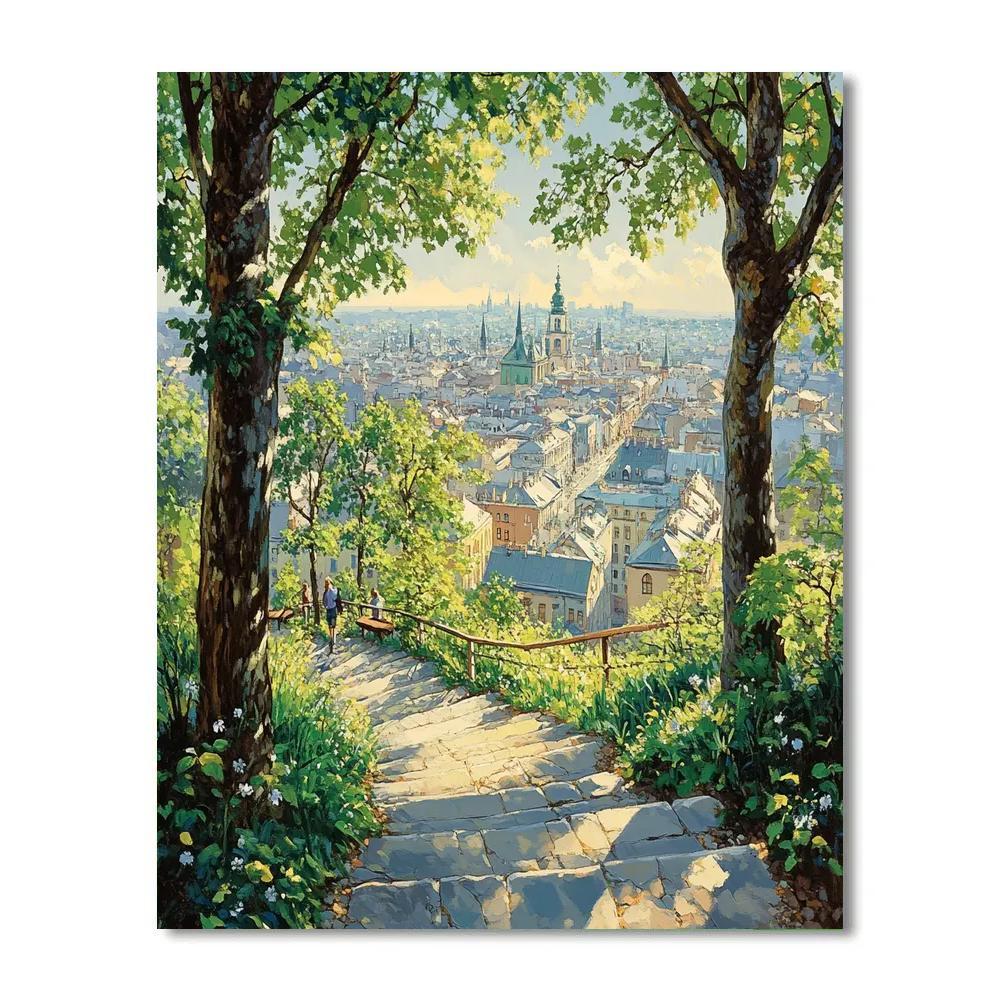 Stone Steps And City Views At Lviv High Castle Park Ukraine paint by number