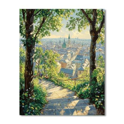 Stone Steps And City Views At Lviv High Castle Park Ukraine paint by number