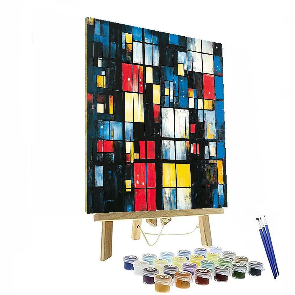 Piet Mondrian Inspired City Grid At Night paint by color