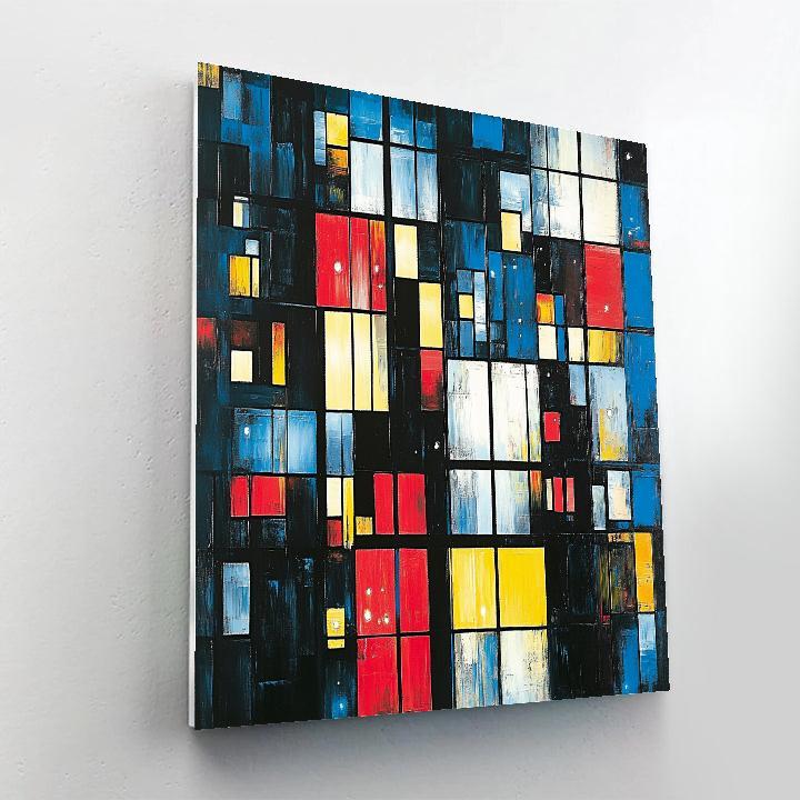 Piet Mondrian Inspired City Grid At Night paint by color