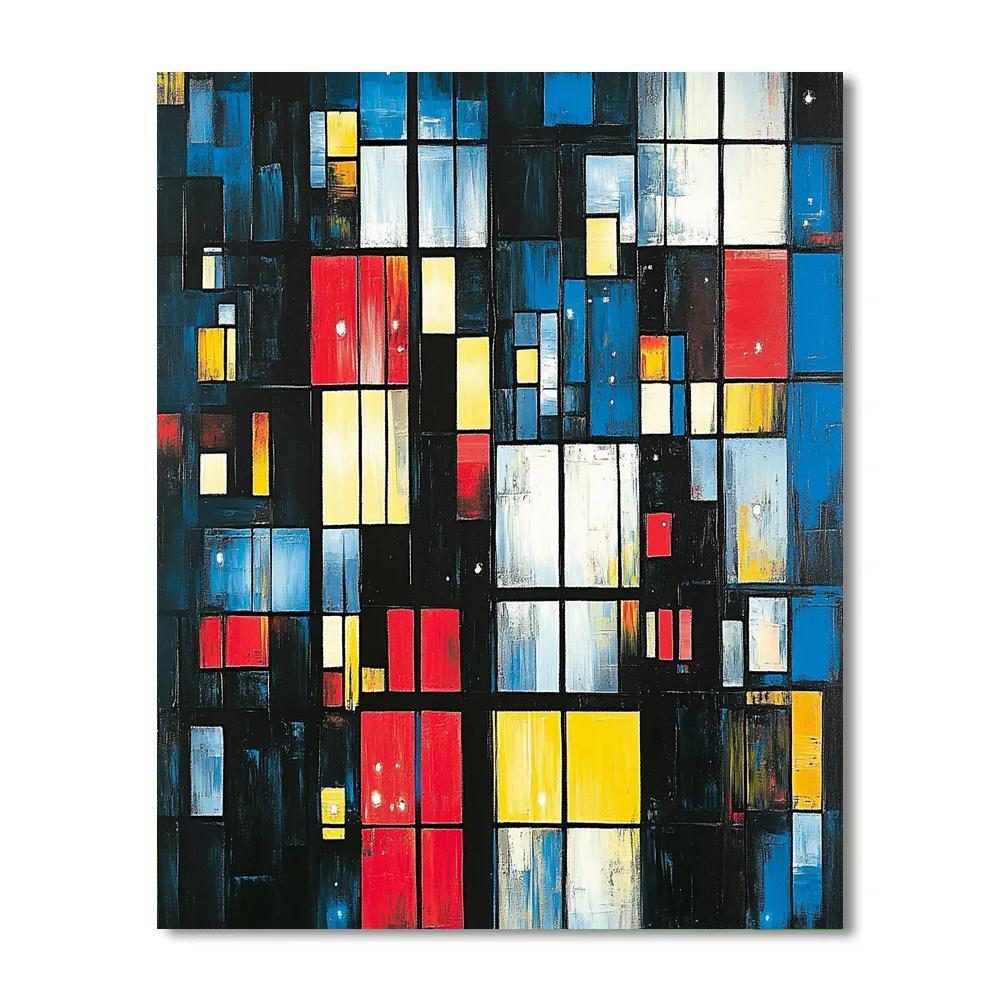 Piet Mondrian Inspired City Grid At Night paint by color