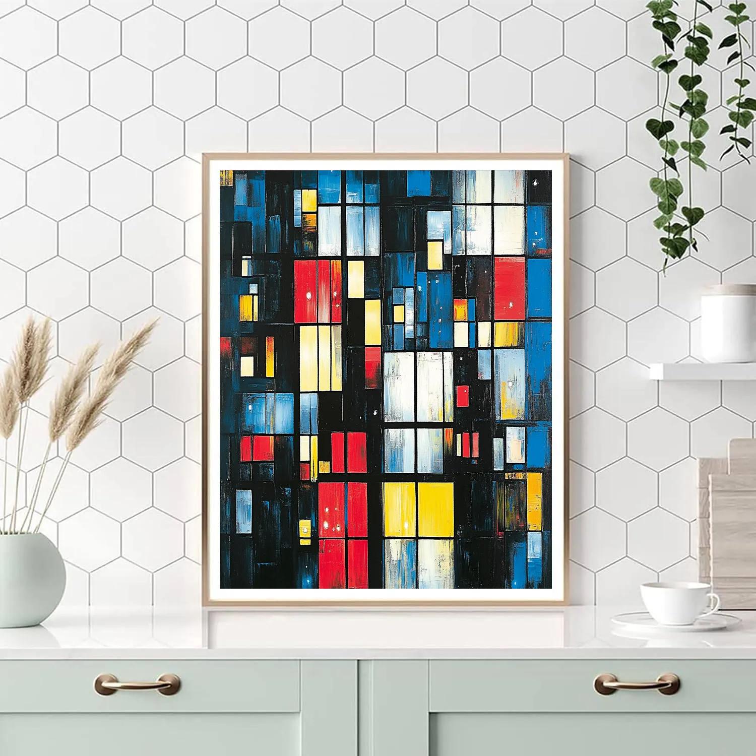 Piet Mondrian Inspired City Grid At Night paint by color