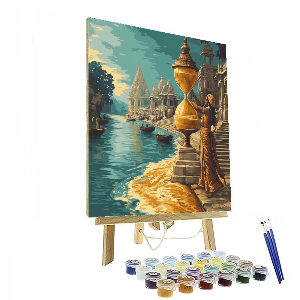 Krishna And The Time Sand Hourglass River Painting by numbers kit