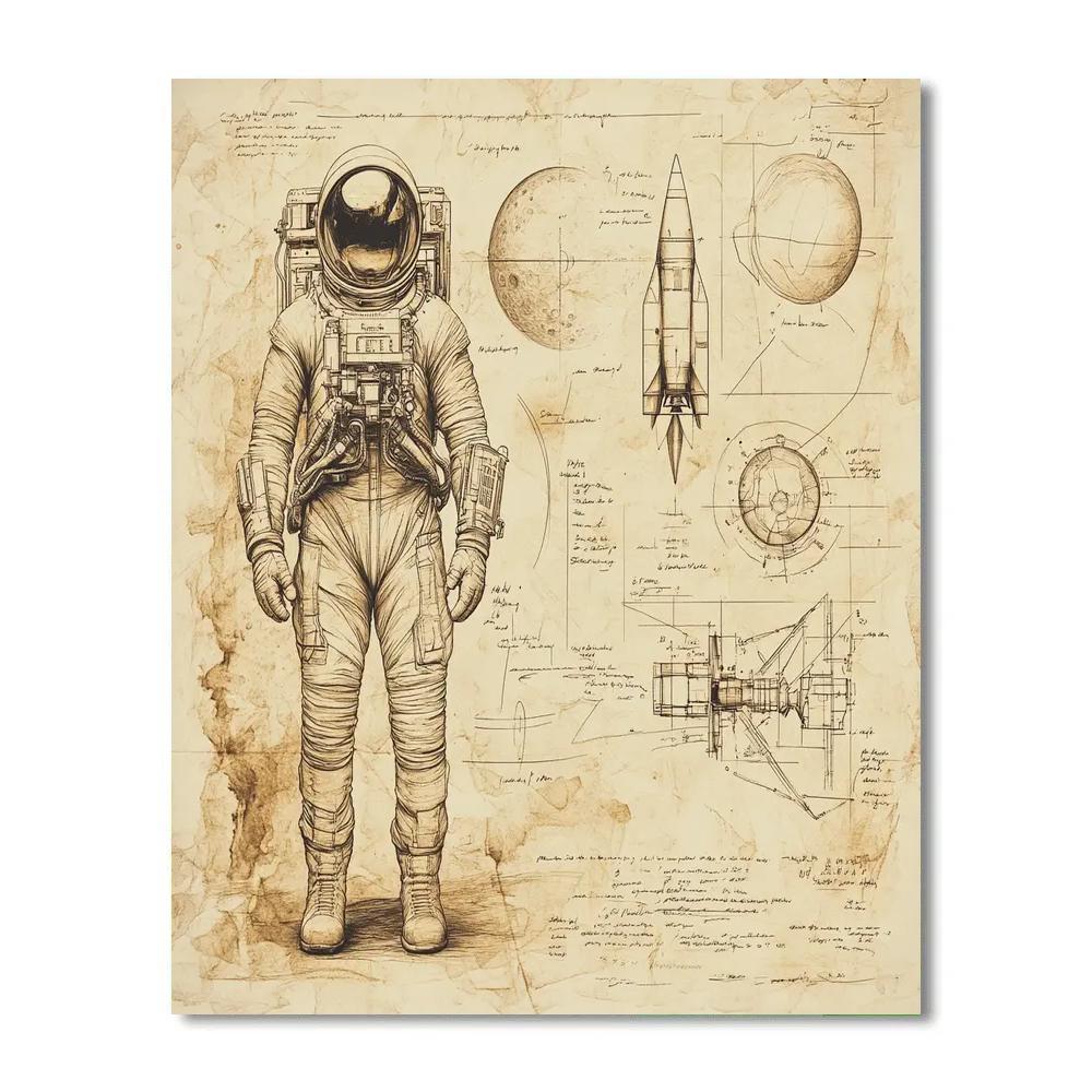 Leonardo Da Vinci Inspired Astronaut Study Drawing DIY paint by numbers
