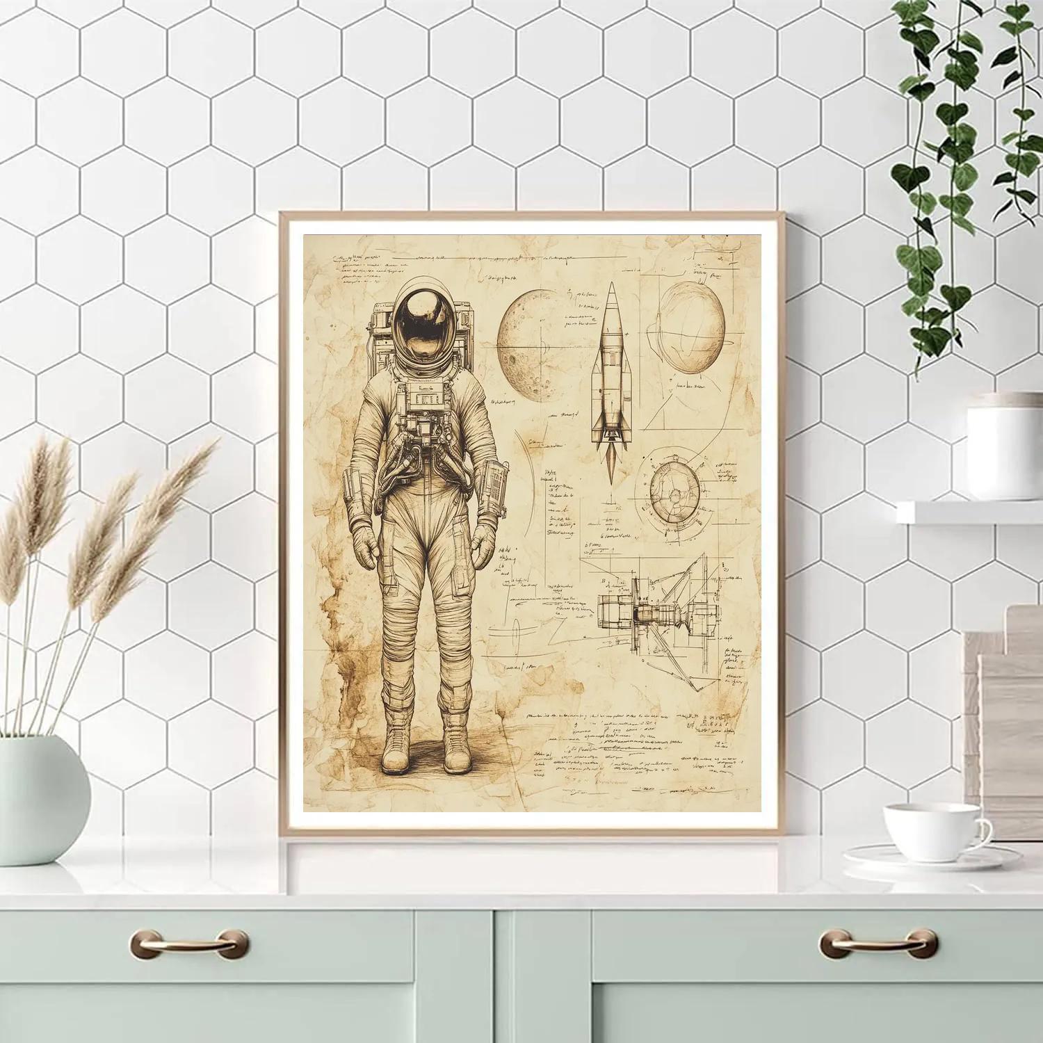 Leonardo Da Vinci Inspired Astronaut Study Drawing DIY paint by numbers