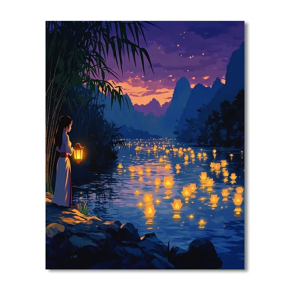 Mulan Lantern River Night Walk Paint by numbers art