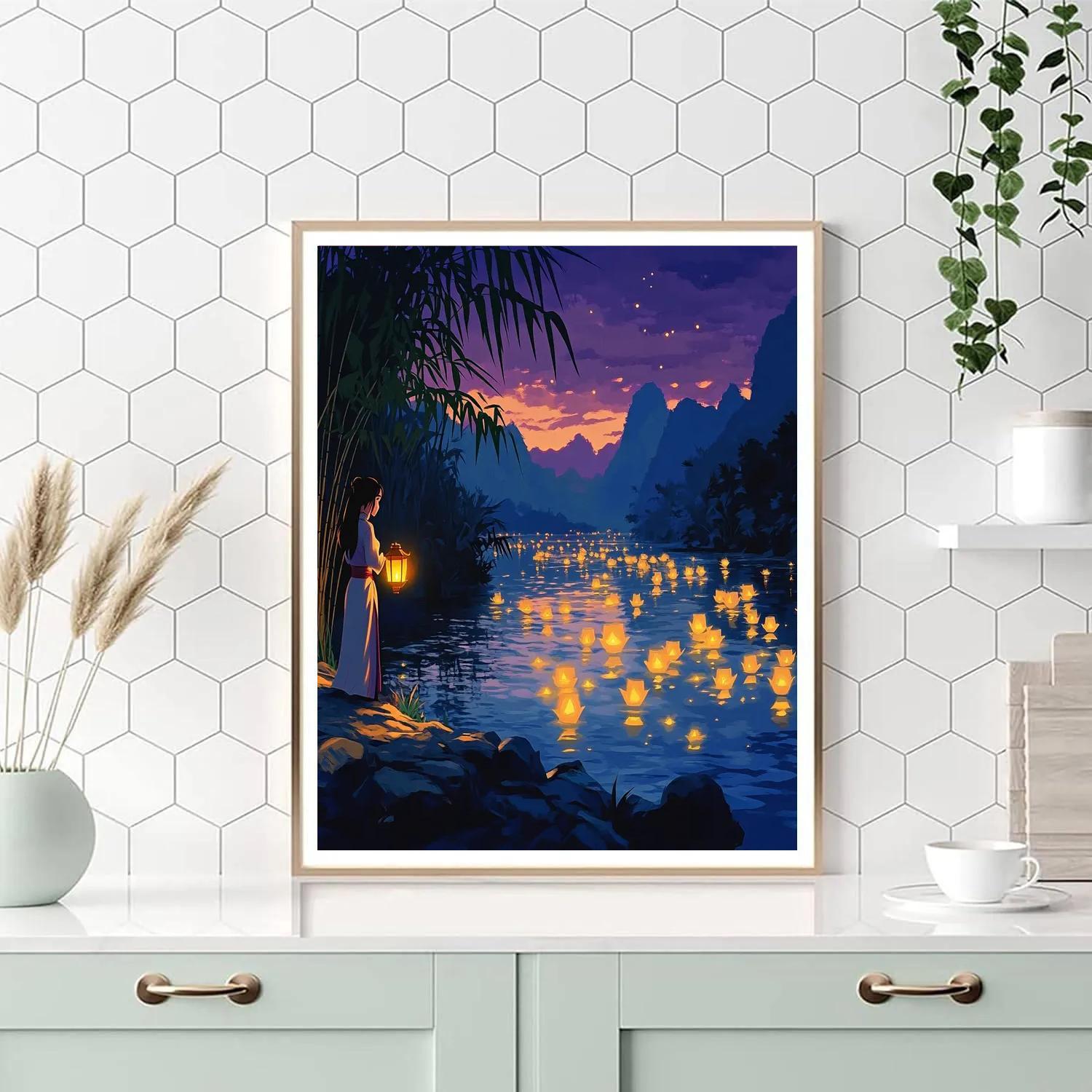 Mulan Lantern River Night Walk Paint by numbers art