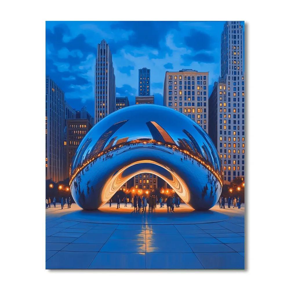 Blue Hour Reflections At Cloud Gate Millennium Park Chicago United States Paint by numbers art
