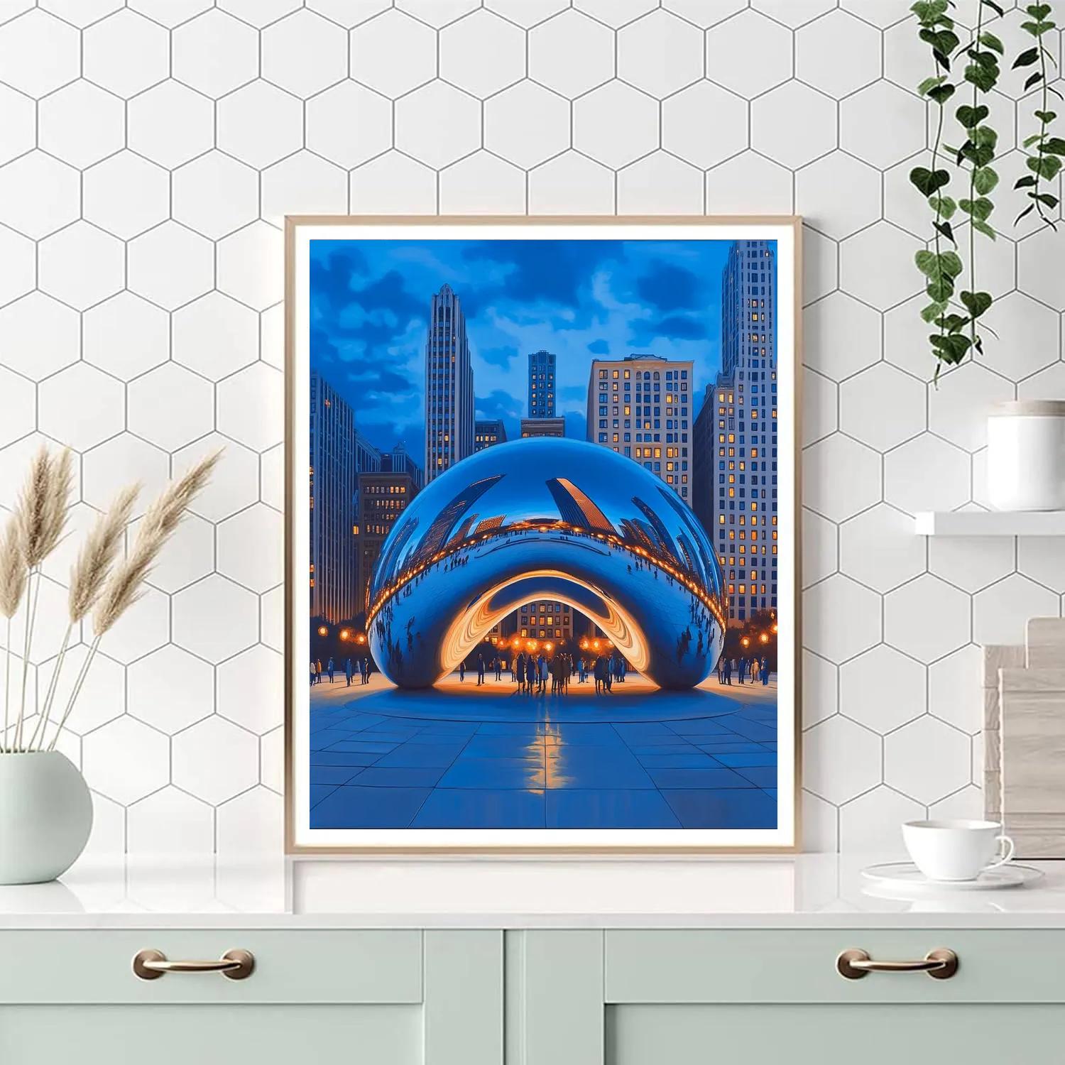 Blue Hour Reflections At Cloud Gate Millennium Park Chicago United States Paint by numbers art