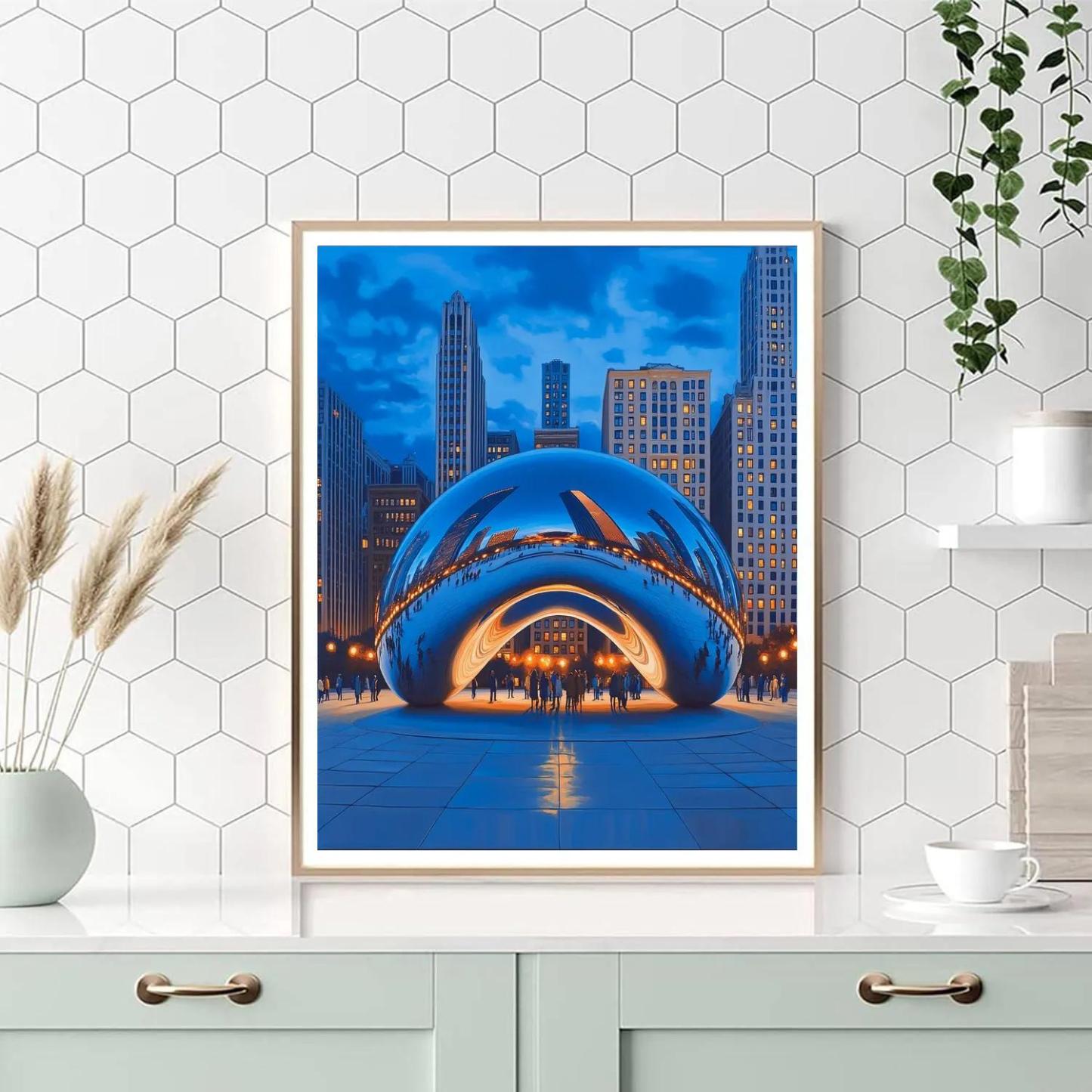 Blue Hour Reflections At Cloud Gate Millennium Park Chicago United States Paint by numbers art