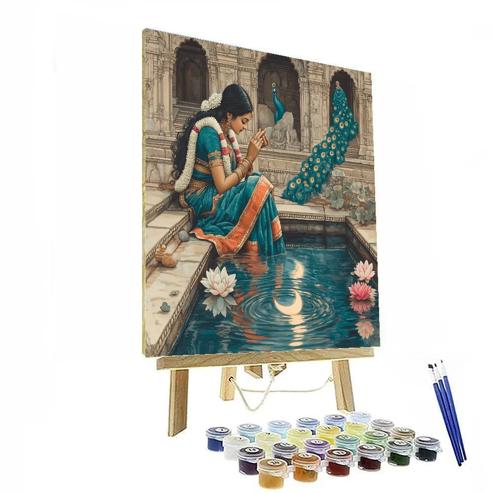 Moonlit Garden With Parvati At The Water Steps paint by numbers