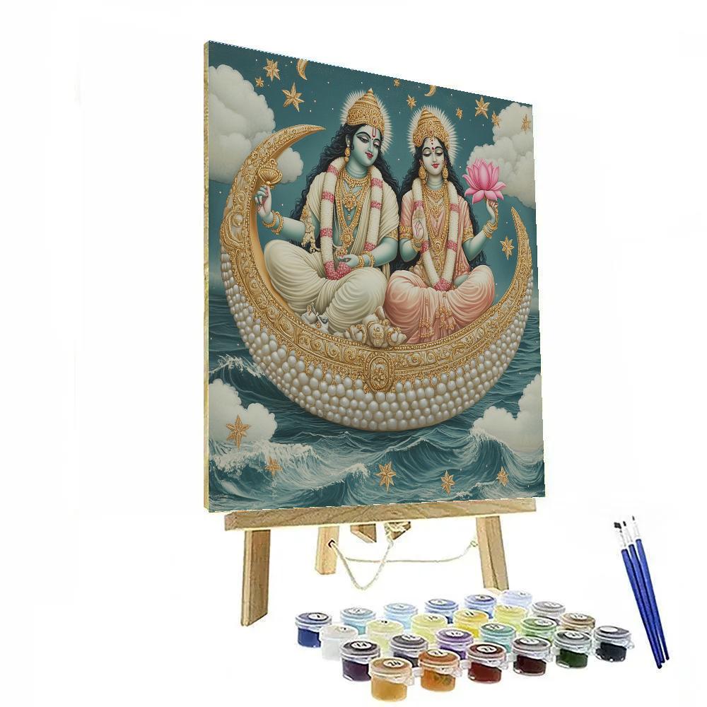 Vishnu And Lakshmi On The Pearl Moon Boat DIY paint by numbers