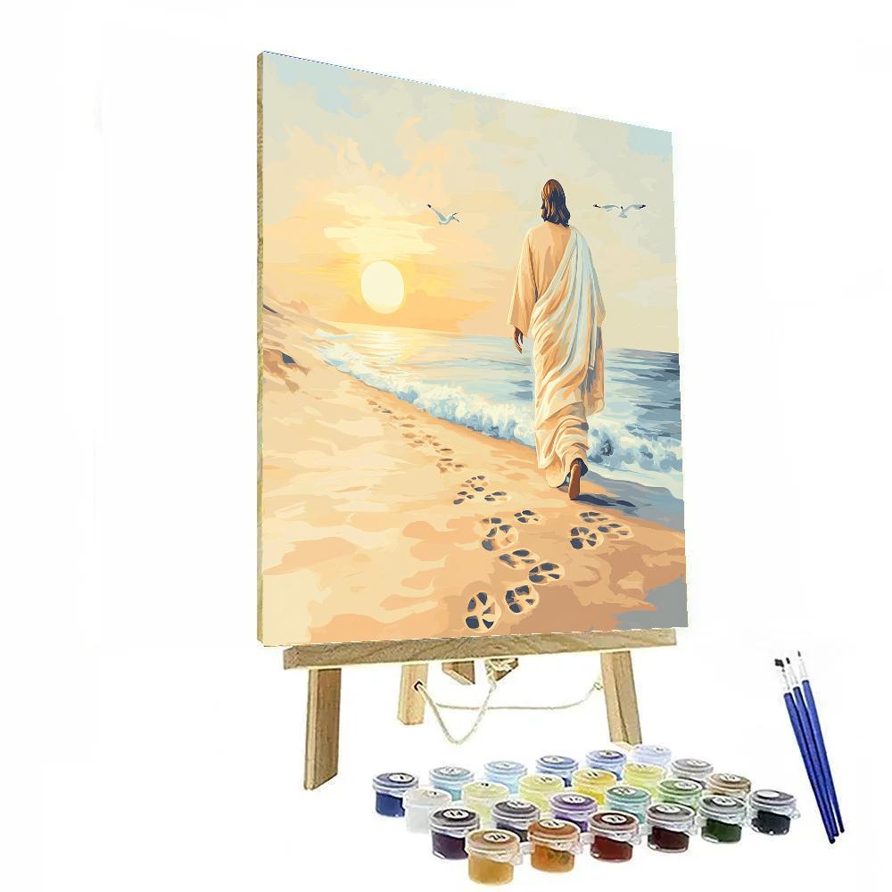 Jesus Footprints In The Dawn Sand paint by color