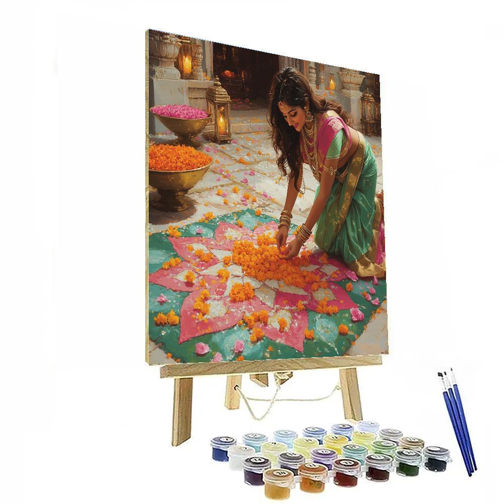 Festival Courtyard Parvati With Floral Rangoli Number painting