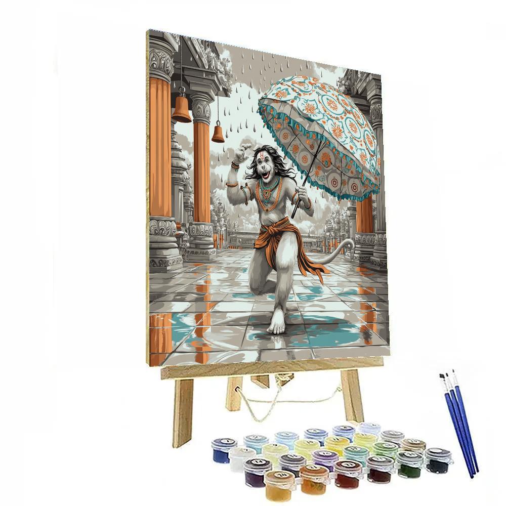 Rainy Courtyard Hanuman Umbrella Dance painting number kit