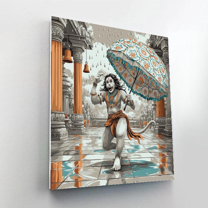 Rainy Courtyard Hanuman Umbrella Dance painting number kit