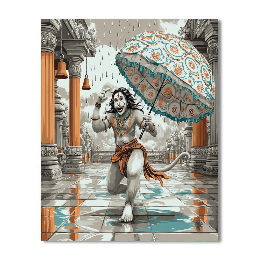 Rainy Courtyard Hanuman Umbrella Dance painting number kit