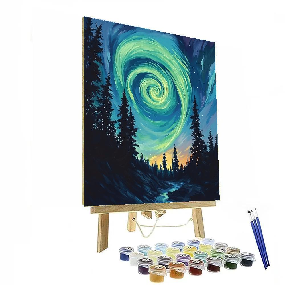 Edvard Munch Inspired Aurora Spiral Above The Silent Pine Ridge Numbered painting kits