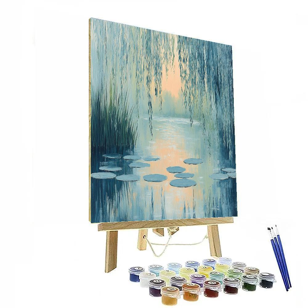 Claude Monet Inspired Willow Veil Over Silver Pond paint by color