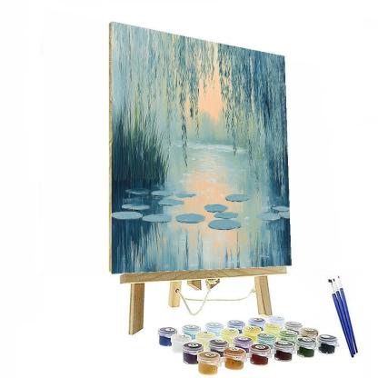 Claude Monet Inspired Willow Veil Over Silver Pond paint by color