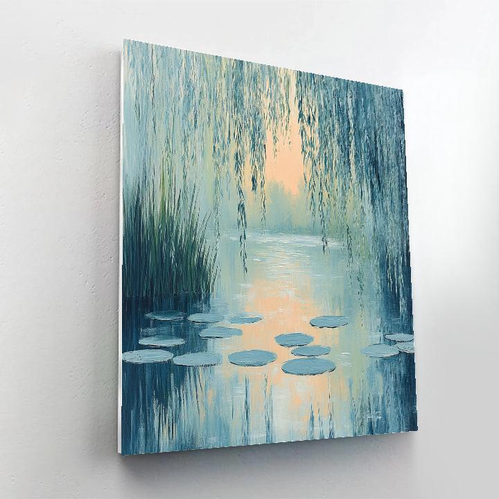 Claude Monet Inspired Willow Veil Over Silver Pond paint by color