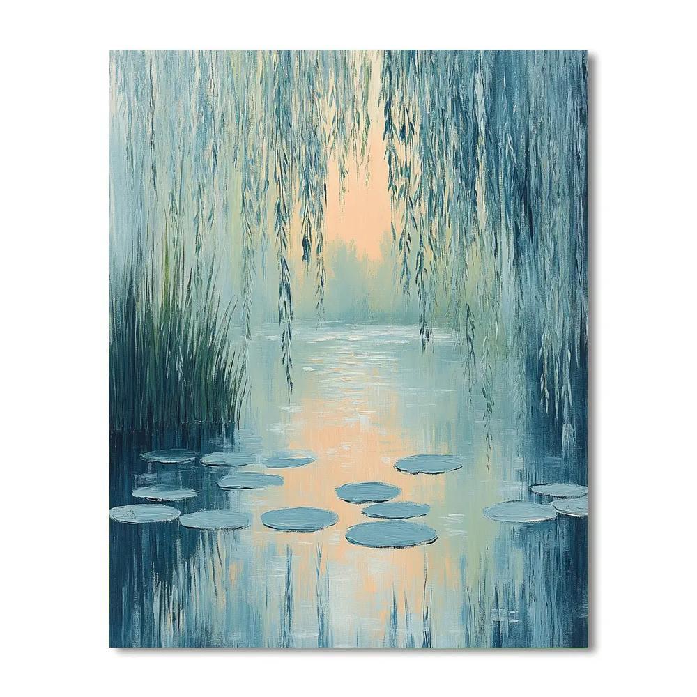 Claude Monet Inspired Willow Veil Over Silver Pond paint by color