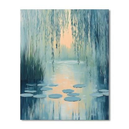 Claude Monet Inspired Willow Veil Over Silver Pond paint by color